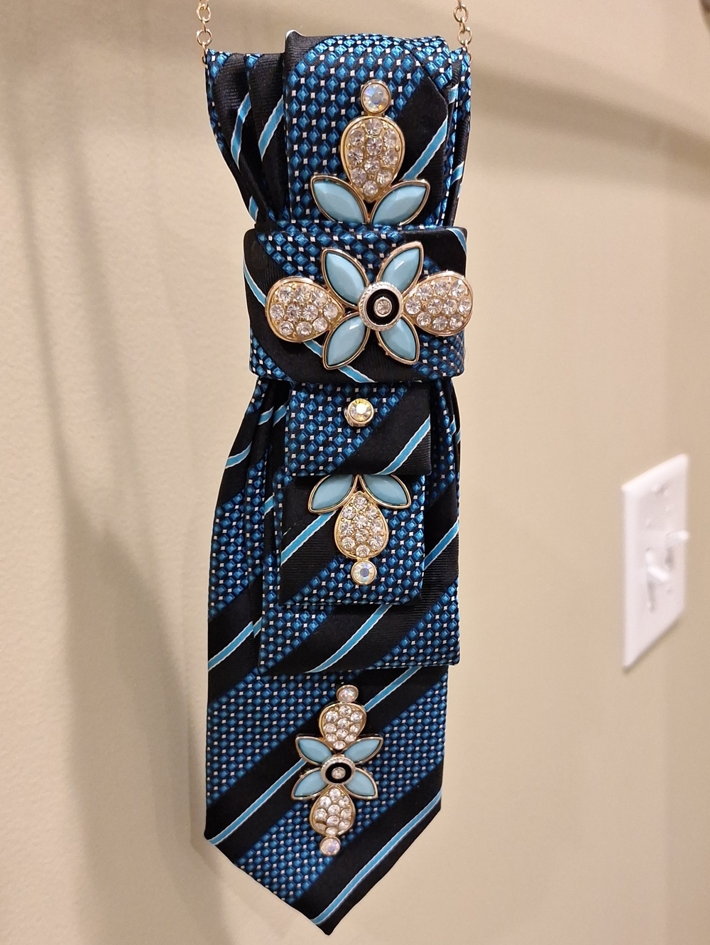 Blue and Black Striped Upcycled Necktie Necklace
